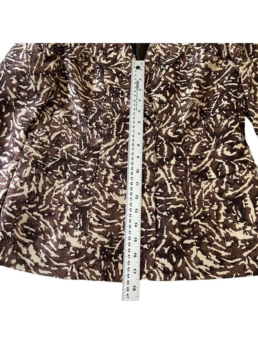 Kasper Pure Silk 2-Piece Blazer & Camisole Brown Black Cream Abstract Size US 8 - Picture 12 of 16